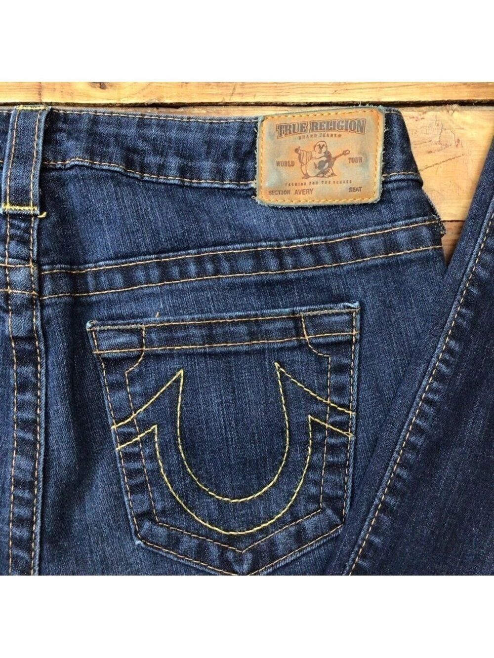 True Religion Avery Low Rise Bootcut Jeans Dark Wash Flap Pocket Size 32 - Picture 6 of 13